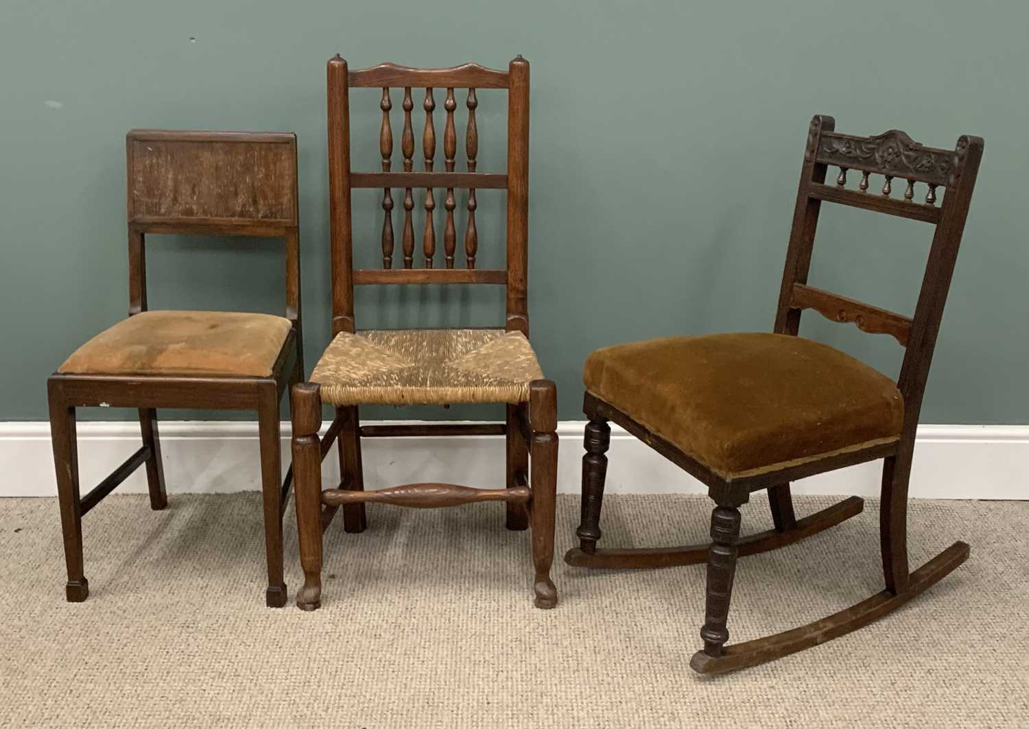 VARIOUS SEATING including a rocker and two footstools Provenance: Private collection Conwy - Image 2 of 5