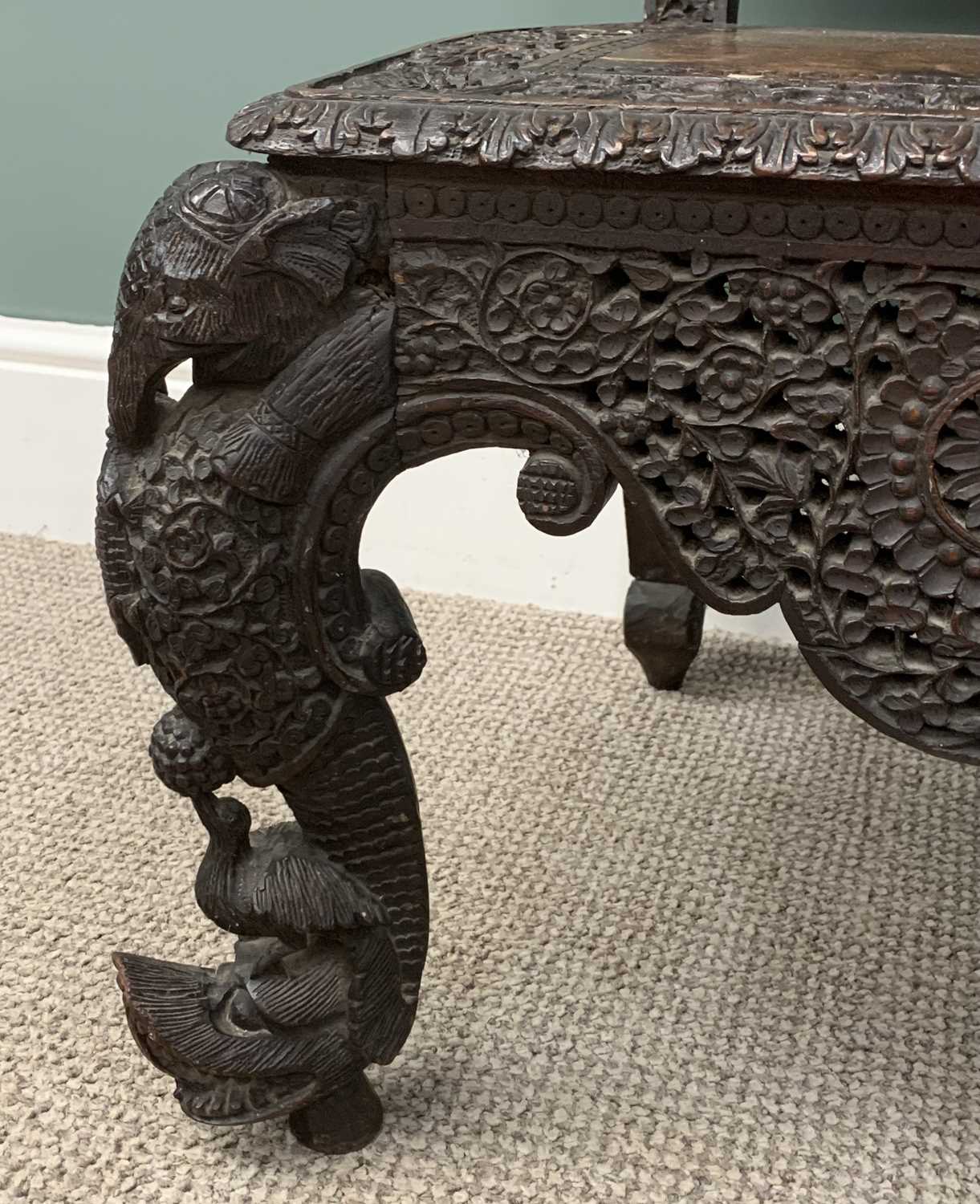 ANGLO-INDIAN ELEPHANT CHAIR profusely carved with huntsman to backrest, elephants to rail, figural - Image 2 of 6