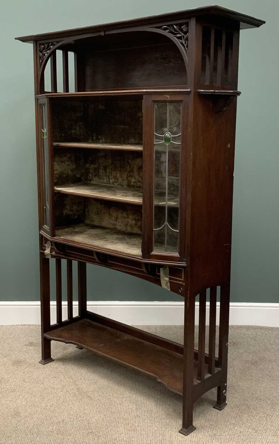 EDWARDIAN MAHOGANY CHINA CABINET with Arts & Crafts features and leaded glass panels, 183 (h) x - Image 3 of 4