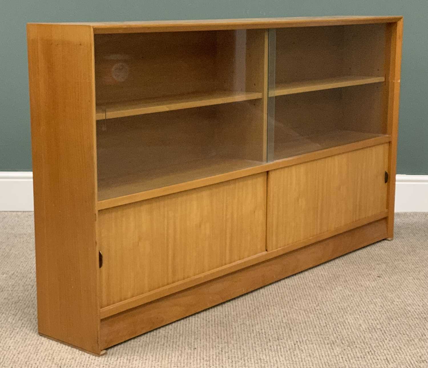 MID-CENTURY TYPE BOOKCASE with glazed sliding doors, 84 (h) x 152 (w) x 24 (d) cms and a SMALLER - Image 4 of 6