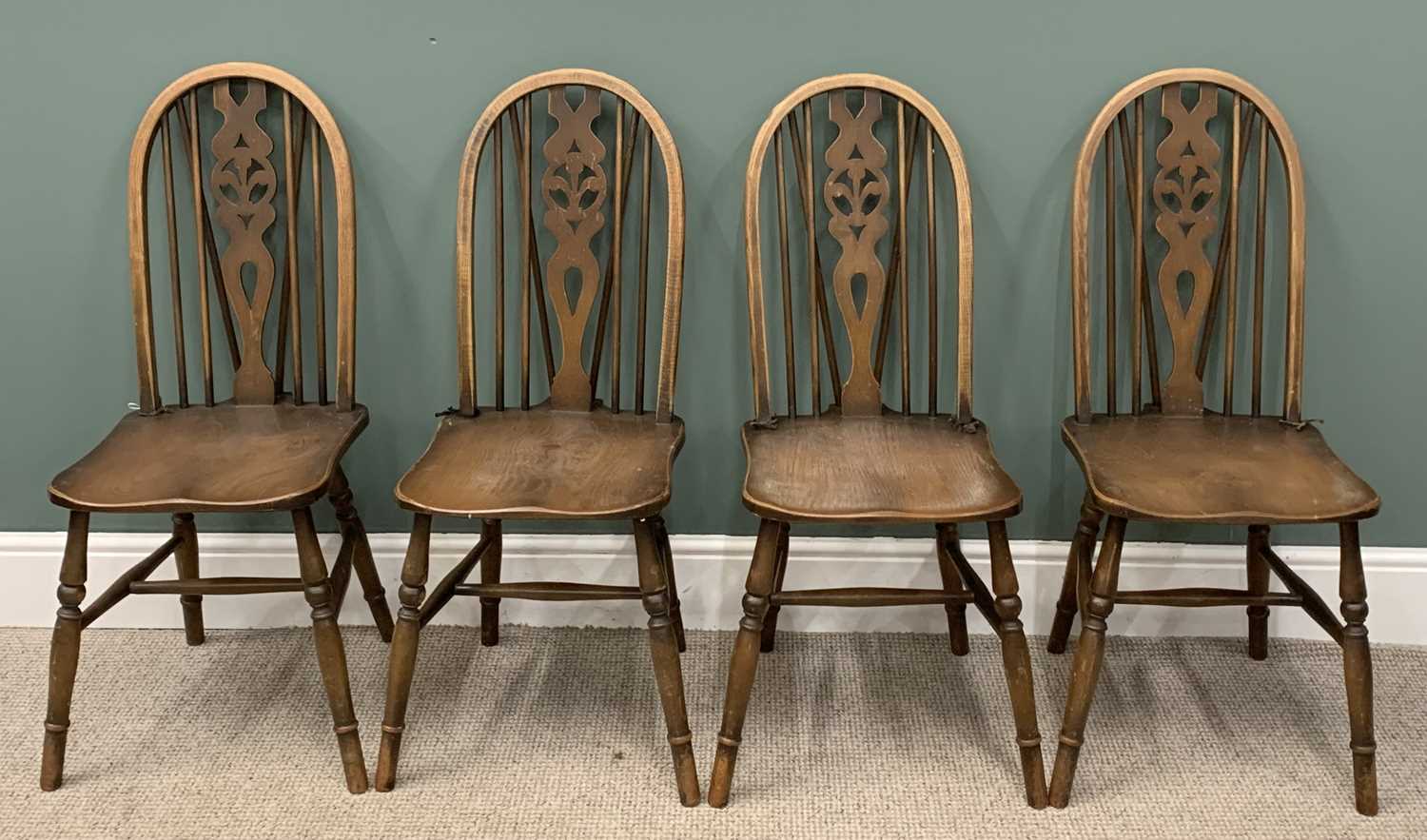 WINDSOR CHAIRS (6), a set of four, an oak comb-back and a hoop back with crinoline stretcher - Image 3 of 6