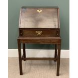 GEORGE III TYPE MAHOGANY CAMPAIGN BUREAU ON STAND with brass handles and furniture, 98 (h) x 61 (