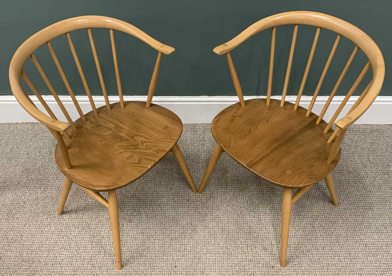 LIGHT ERCOL DINING CHAIRS, four with hoop and spindle back and a pair of tub shaped spindle back - Image 5 of 7