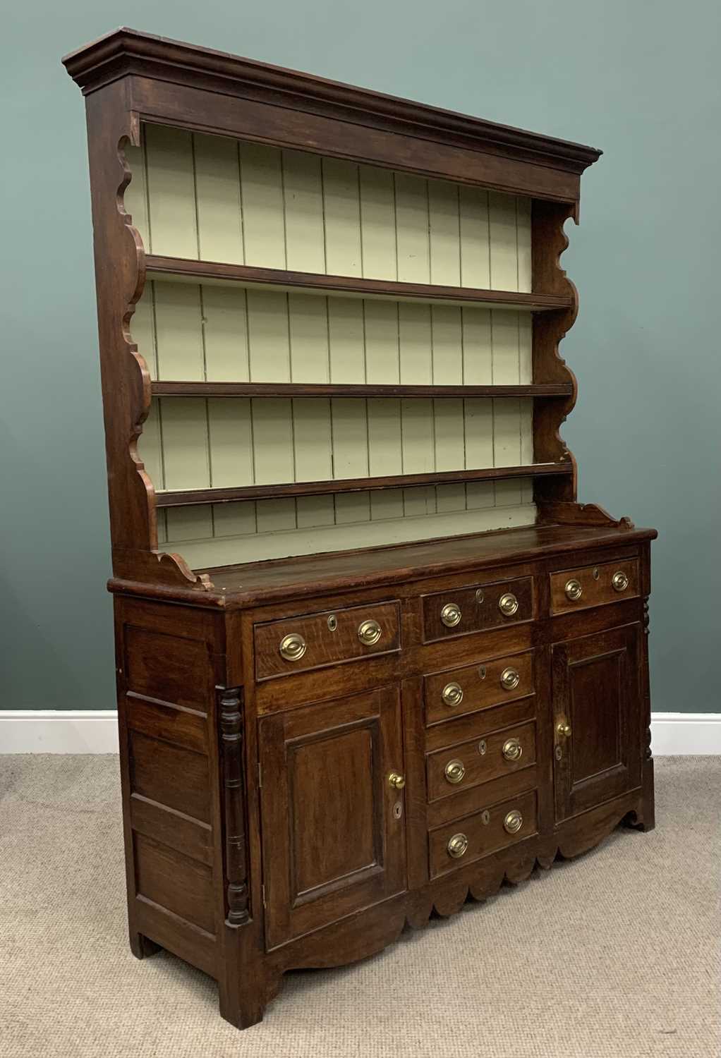 ANGLESEY OAK WELSH DRESSER late 19th Century, the three shelf rack with painted back and shaped - Image 3 of 6