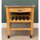 PLUS LOT 60 - MODERN KITCHEN WORKSTATION TROLLEY with stainless steel top, central wine rack and