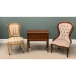 ANTIQUE MAHOGANY BOX SEAT CHAIR with string inlay, 63 (h) x 69 (w) x 41 (d) cms, a GILT PAINTED