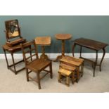 FURNITURE ASSORTMENT (7) to include a modern rustic nest of three coffee tables, an assortment of