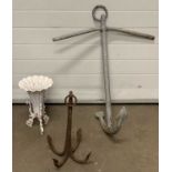 VINTAGE METALWARE to include an anchor, 87 (h) x 73 (w) x 51 (d) cms, another anchor, 52 (h) x 32 (