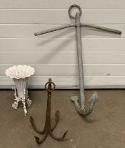 VINTAGE METALWARE to include an anchor, 87 (h) x 73 (w) x 51 (d) cms, another anchor, 52 (h) x 32 (