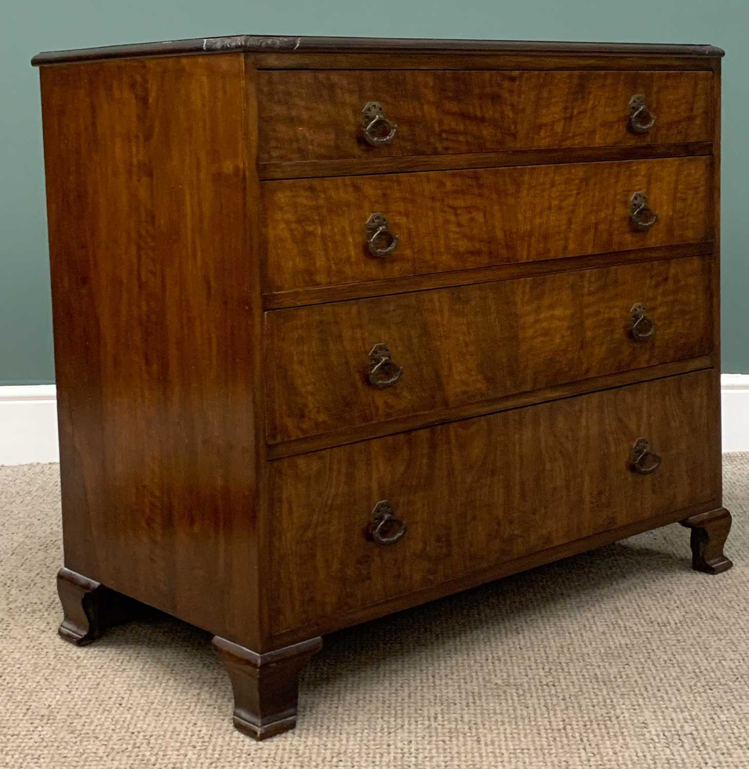 EDWARDIAN OAK CHEST OF FOUR DRAWERS on bracket feet, 83 (h) x 92 (w) x 50 (d) cms Provenance: - Image 2 of 5