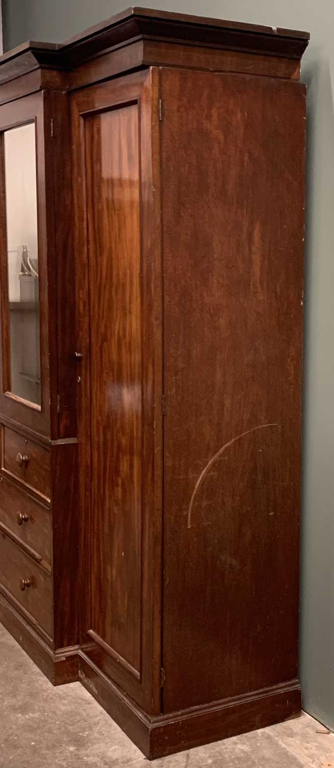 VICTORIAN MAHOGANY TRIPLE WARDROBE, breakfront middle section with twin glazed doors and interior - Image 8 of 8