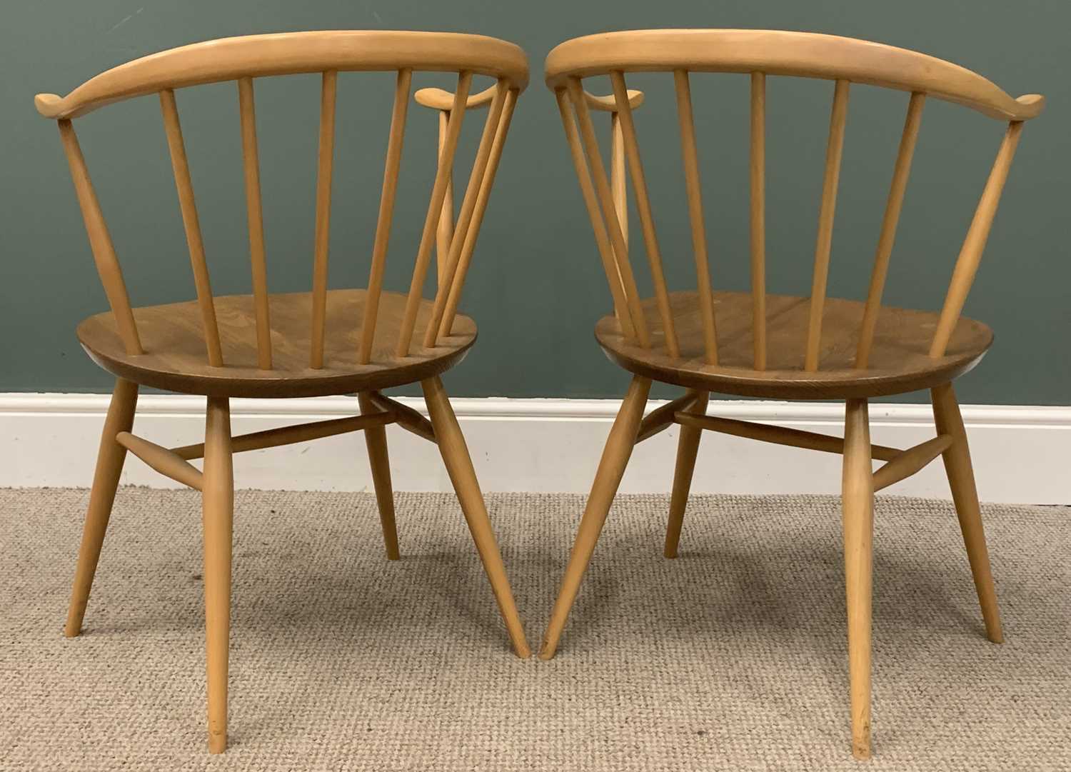 LIGHT ERCOL DINING CHAIRS, four with hoop and spindle back and a pair of tub shaped spindle back - Image 3 of 7