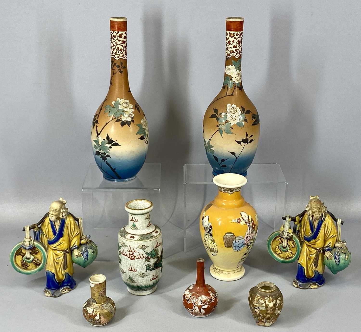 ORIENTAL CERAMICS GROUP, including two Japanese bottle vases decorated with flowering branches and