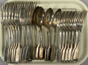 VICTORIAN SILVER FIDDLE PATTERN CUTLERY CANTEEN comprising nine dinner forks, seven side forks and