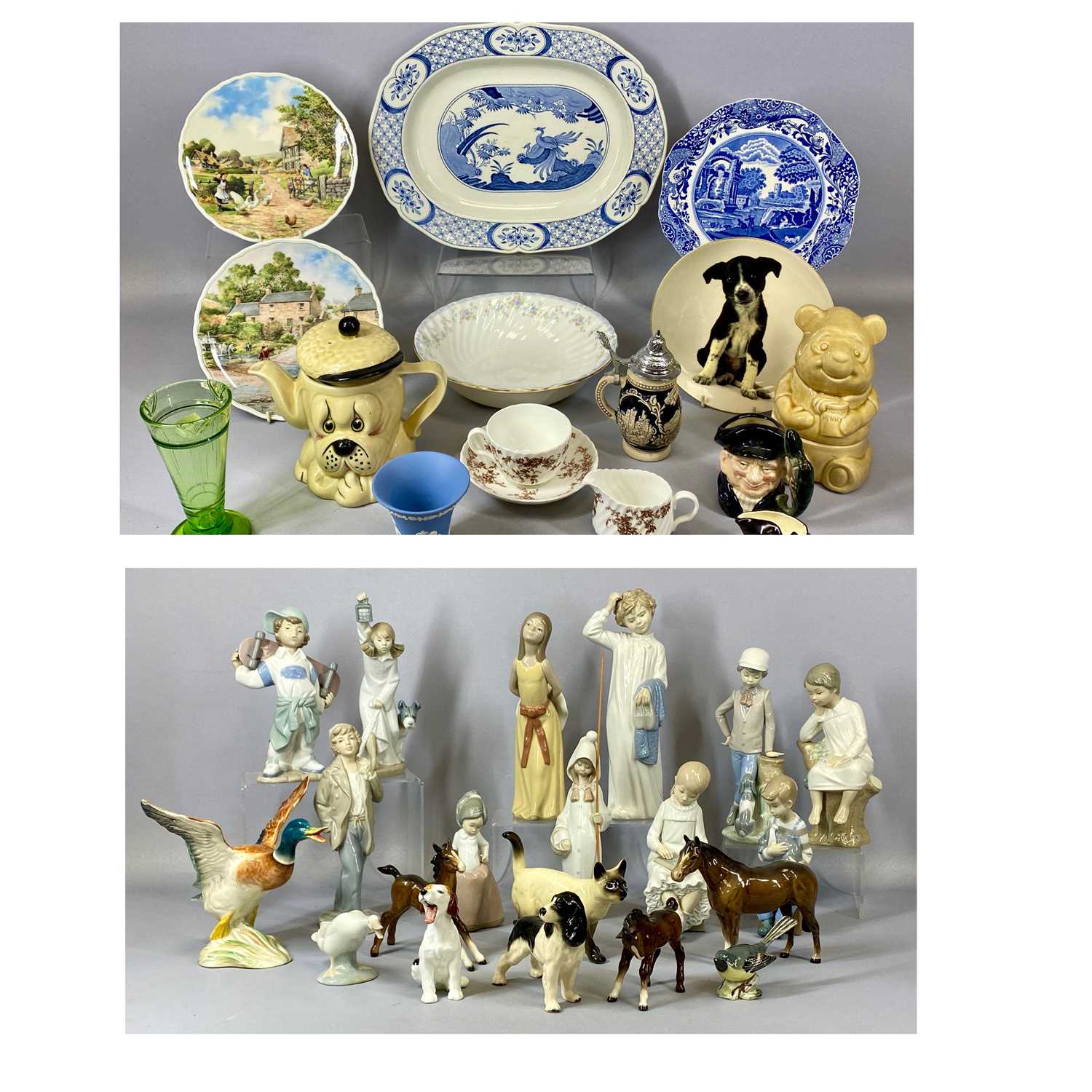 LARGE GROUP OF MIXED CERAMICS, including Lladro and Nao figurines, Beswick, Royal Doulton and