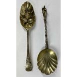 LARGE VICTORIAN GILDED SILVER APOSTLE SPOON, London 1878, Martin Hall & Co, 20.5cms (l) and a George