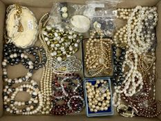 MIXED GROUP OF PEARL & FAUX PEARL NECKLACES, two pairs 9ct gold mounted pearl stud earrings,