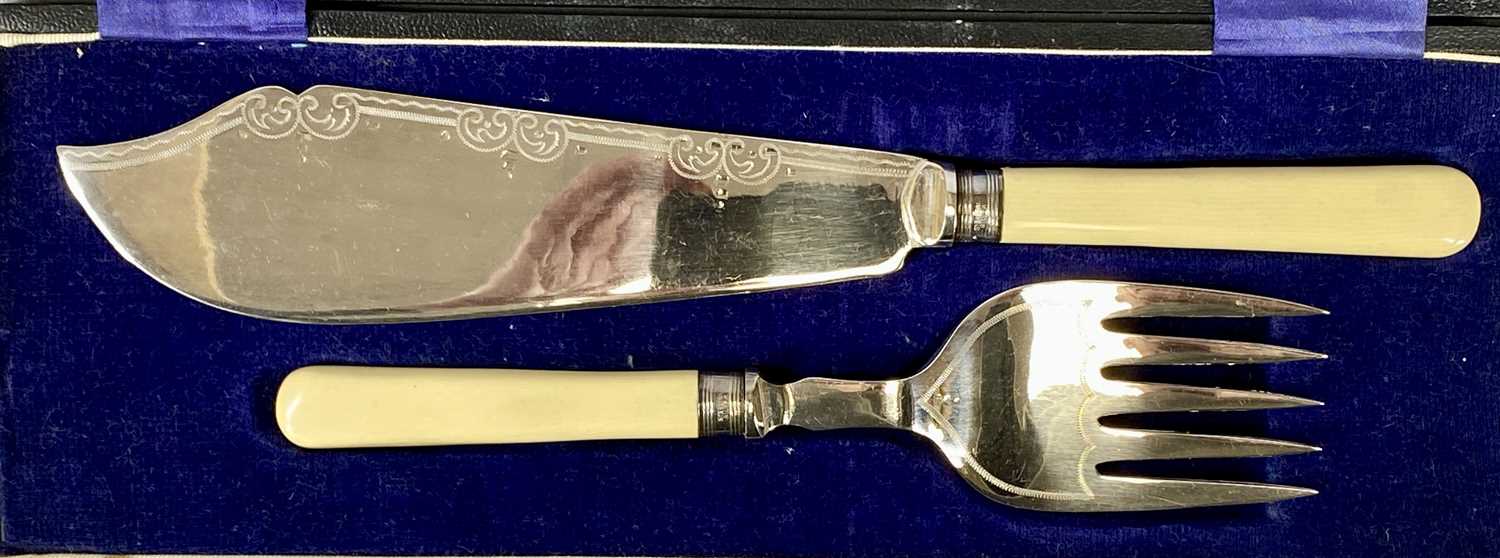 VARIOUS SILVER/PLATED CUTLERY, some cased, including six silver handled dessert knives, a silver - Image 2 of 3