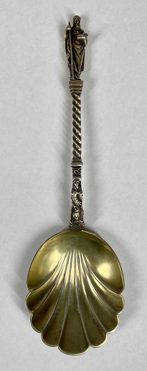 LARGE VICTORIAN GILDED SILVER APOSTLE SPOON, London 1878, Martin Hall & Co, 20.5cms (l) and a George - Image 3 of 3