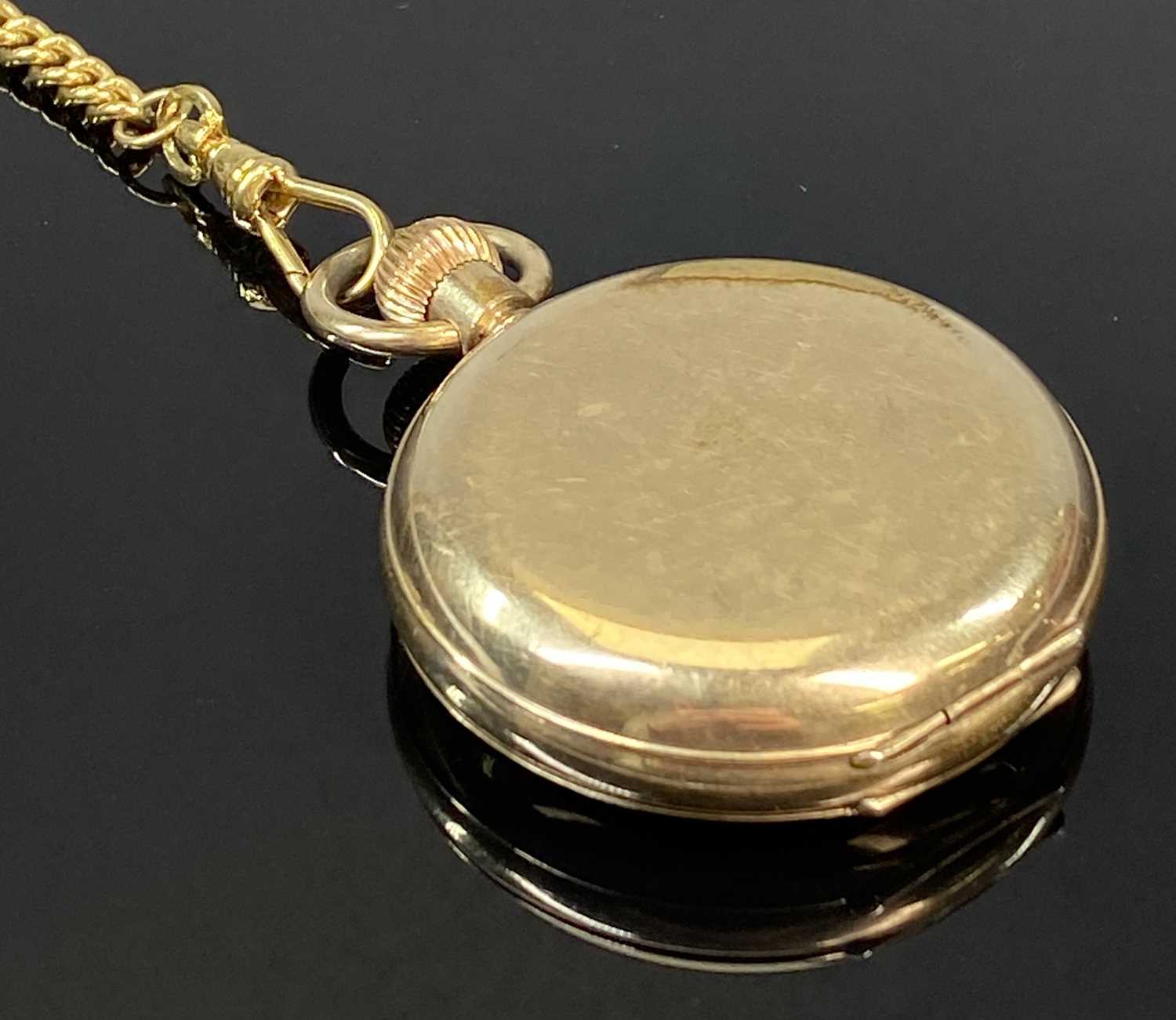 WELMAC GOLD PLATED FULL HUNTER POCKET WATCH, top wind, white enamel dial with black Roman numerals - Image 2 of 7