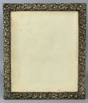 VICTORIAN RECTANGULAR SILVER PHOTOGRAPH FRAME, floral and scroll repousse decoration, plush easel