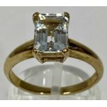 9CT GOLD RING, set with baguette cut aquamarine, size N, 2.6gms Provenance: private collection