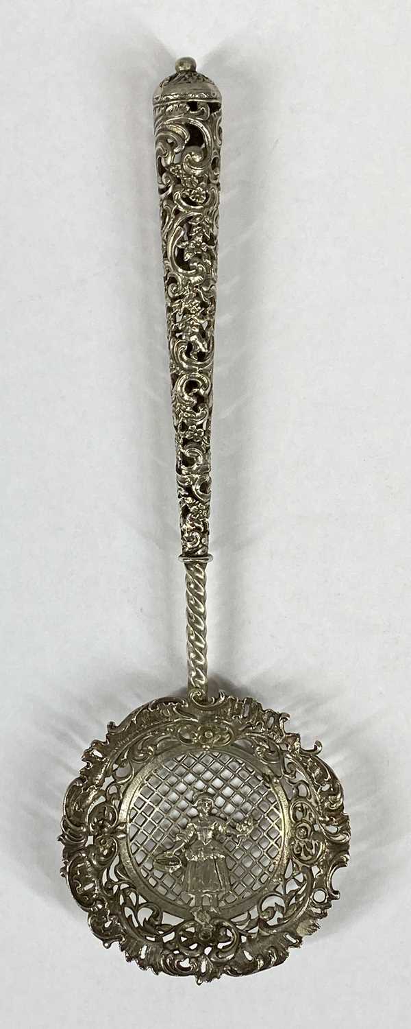 DUTCH WHITE METAL CUTLERY, mid/late 19th century, spoon with milkmaid handle, spoon and cake slice - Image 3 of 6
