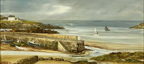 ‡ JILL MICKLE '83 oil on board - Cemaes Bay, signed and dated lower left, 18 x 39cms Provenance: