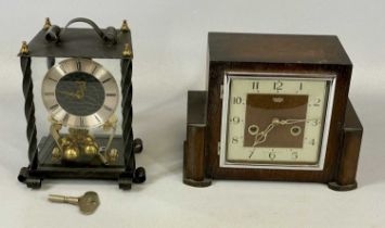 TWO MANTEL CLOCKS, 20th century, the first a Kundo West German metal cased anniversary type,