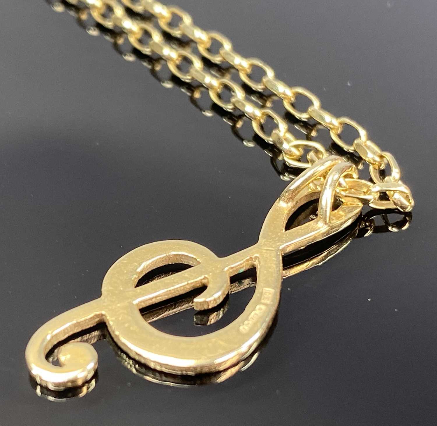 9CT GOLD TREBLE CLEF PENDANT on 9ct gold chain, 52cms (l), 6.2gms gross Provenance: private - Image 2 of 4