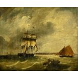 UNKNOWN (19th century) oil on canvas - maritime scene with sailing boats, figures in rowing boat