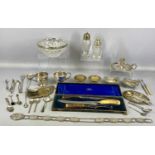 MIXED GROUP OF WHITE METAL/SILVER PLATED & OTHER ITEMS, including oval open salts a pair, cut