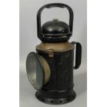 VINTAGE STEEL & BRASS GWR RAILWAY SIGNAL LAMP by T E Bladon & Sons, with original burner, 32cms (
