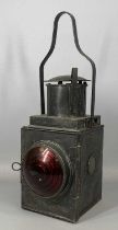 VINTAGE STEEL BR(M) RAILWAY TAIL LAMP with burner 50cms (h) Provenance: private collection Conwy