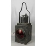 VINTAGE STEEL BR(M) RAILWAY TAIL LAMP with burner 50cms (h) Provenance: private collection Conwy