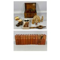 MIXED GROUP OF COLLECTABLES, including a Victorian walnut double tea caddy, parquetry inlaid, hinged