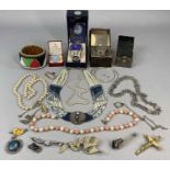 MIXED JEWELLERY & COLLECTABLES including a beadwork leather cuff, a Veronese Millefleur brooch,