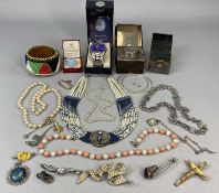 MIXED JEWELLERY & COLLECTABLES including a beadwork leather cuff, a Veronese Millefleur brooch,