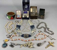 MIXED JEWELLERY & COLLECTABLES including a beadwork leather cuff, a Veronese Millefleur brooch,