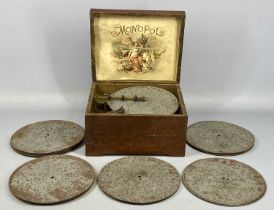 MONOPOL DISC MUSICAL BOX, inlaid walnut case, playing 22cm discs, lithograph to interior of lid,
