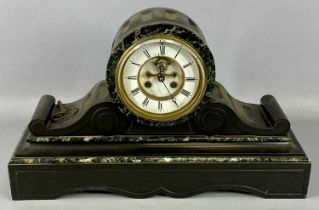 SUBSTANTIAL VICTORIAN BLACK SLATE & GREEN MARBLE MANTEL CLOCK, the drum dial having circular chapter