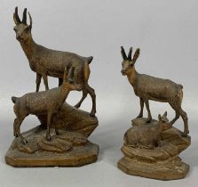 TWO BLACK FOREST CARVED FIGURES, Chamois and Young, 21cms the tallest Provenance: deceased estate