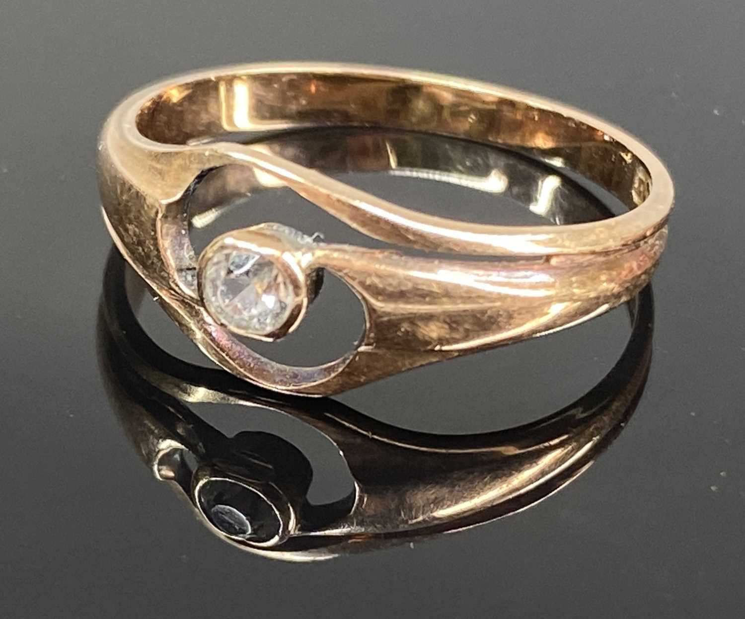 9CT GOLD RING set with small solitaire diamond, size M, 1.5gms Provenance: private collection