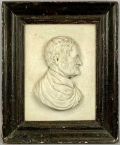 RECTANGULAR WHITE MARBLE BAS-RELIEF PLAQUE, 19th century, worked with a profile portrait of a