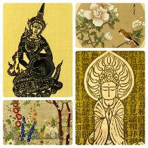 GROUP OF EASTERN ART VARIOUS ARTISTS & MEDIUMS, including Chinese painting on silk, sparrow and