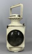 VINTAGE WHITE PAINTED STEEL DVR RAILWAY SIGNAL LAMP NO 15400 with original burner, 31cms (h)