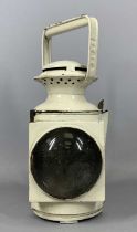 VINTAGE WHITE PAINTED STEEL DVR RAILWAY SIGNAL LAMP NO 15400 with original burner, 31cms (h)