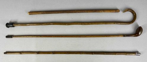 VINTAGE WALKING STICKS & ASSOCIATED ITEMS, including bamboo cane with silver top, leather covered