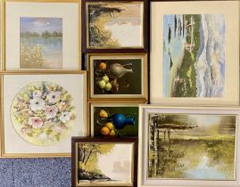 VARIOUS ARTISTS/MEDIUMS mixed group of pictures - V A HOPKINS '94 pastel - Menai Straits, signed and