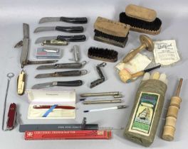 MIXED GROUP OF COLLECTABLES including pocketknives, brushes, lamp accessories, ETC Provenance: